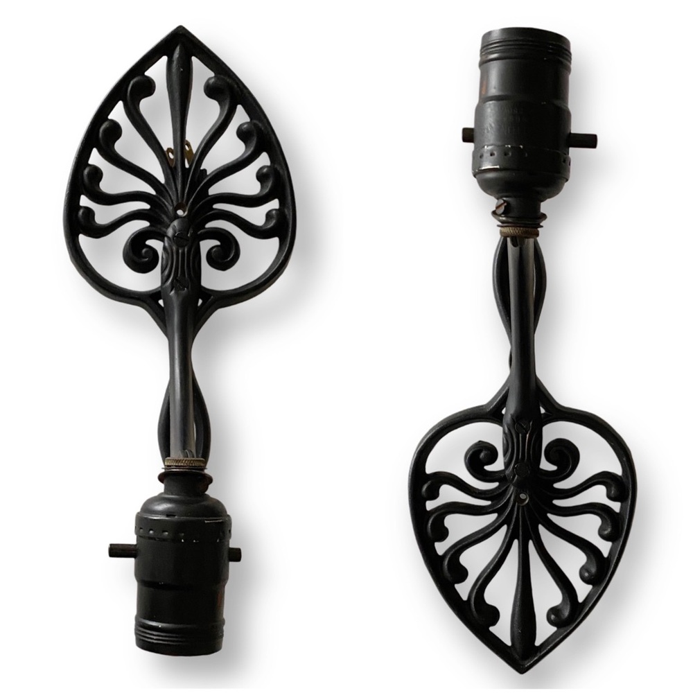 Leviton Vintage 1970s Gothic Black Cast Iron Wall Sconce Lamp